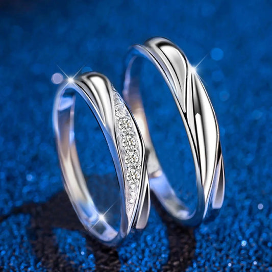 Platinum Couple Rings on a blue background